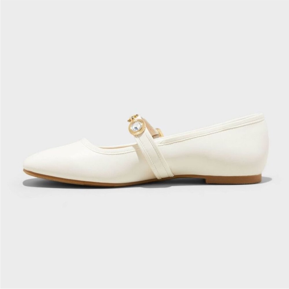 a new day Rebecca ivory Mary Jane Flats with Gold Floral Jewel Strap - Picture 3 of 5